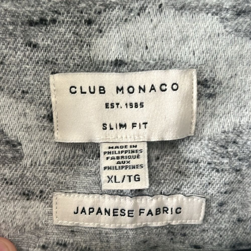CLUB MONACO Light Grey Camo Donegal Long Sleeve Button Down, Size XL - Picture 6 of 10